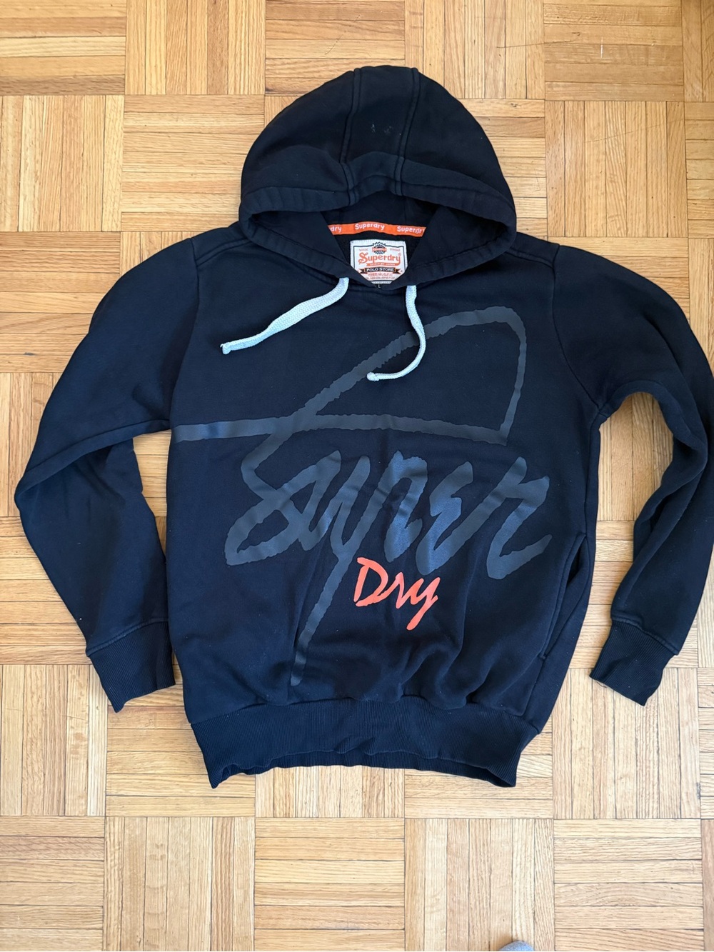 Superdry Men’s Black Pullover Hoodie with Red Logo